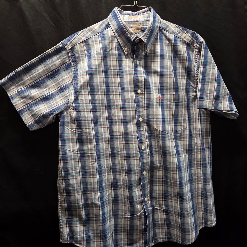 Southern Marsh SS Plaid Button Down Shirt Blue Orange Gameday Mallard Men sz L